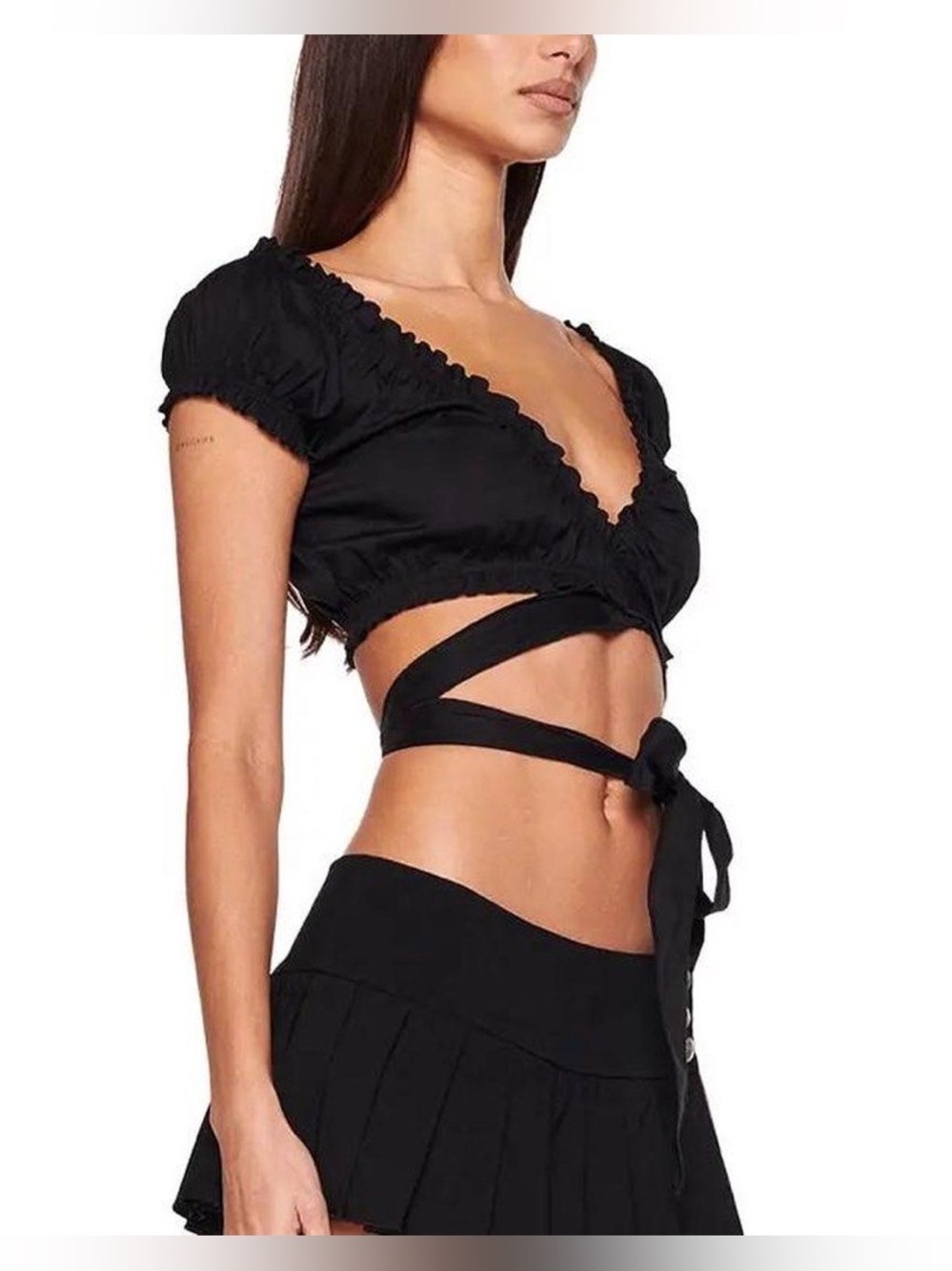 I.AM.GIA Black Wrap Tie Crop Top
